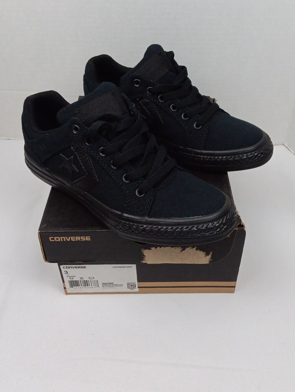 ​Converse Kids El Distrito Ox Canvas Low Top Sneakers Triple Black Size Youth 3